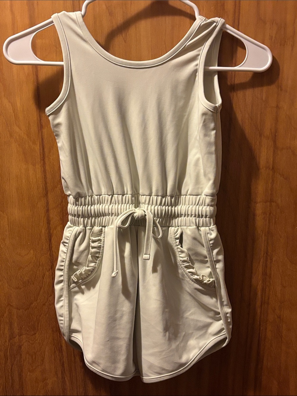 Girls' Cream Sleeveless Drawstring Romper